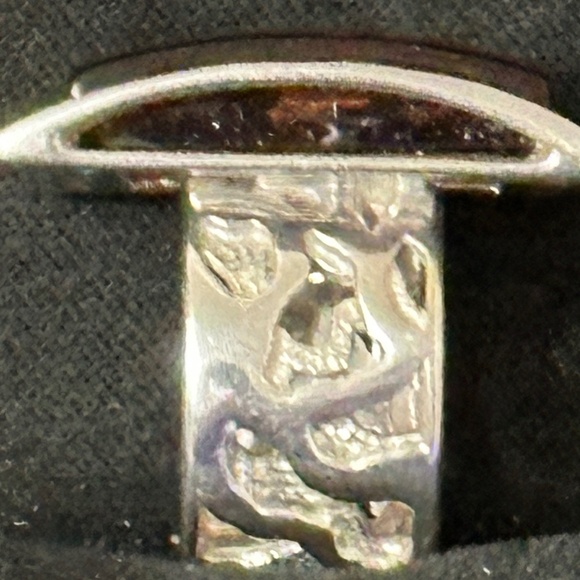 925 Sterling Silver Baltic Amber ring rectangular stone w/textured border & band - Picture 4 of 15